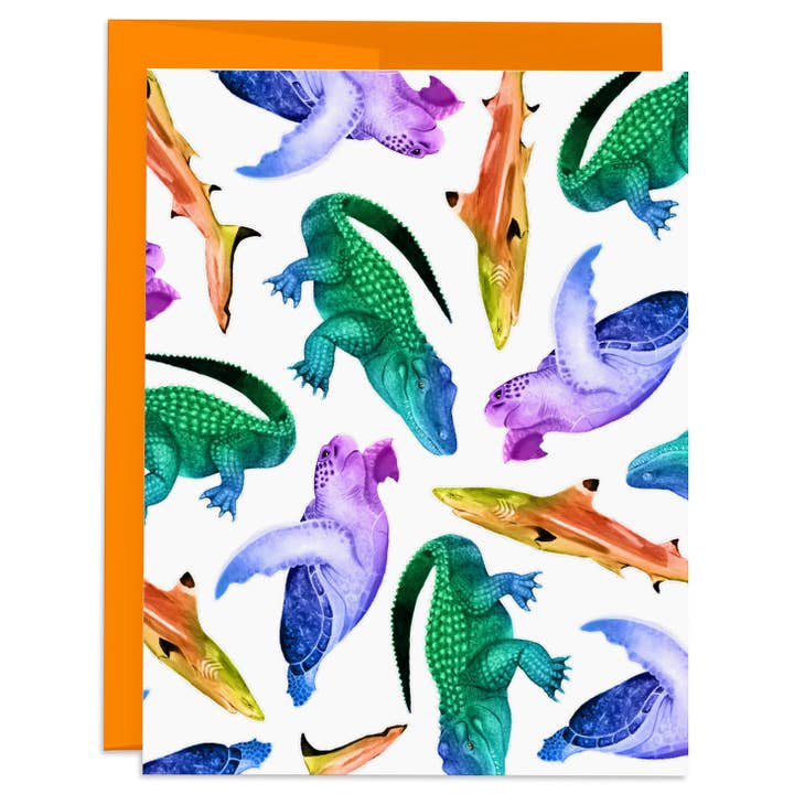 Cartão em branco de tubarão, jacaré e tartaruga marinha por atacado de J6R6