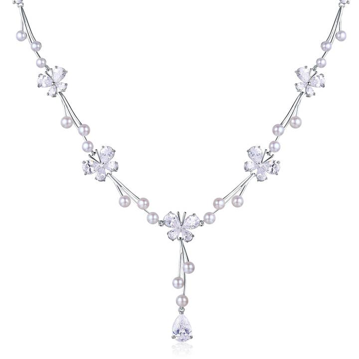 Spring Butterfly Pearl Earrings Necklace Set for wholesale by Timeless Pearl