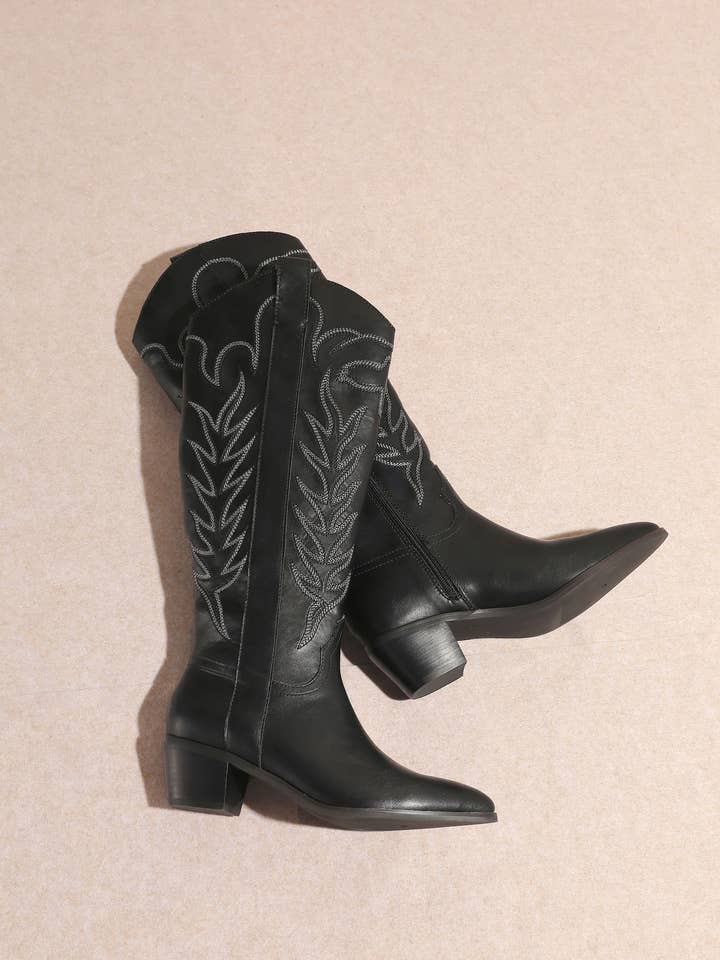 CCOCCI - Vente Bottes de cowboy – femme - Bottes western hautes en suède synthétique avec broderie8