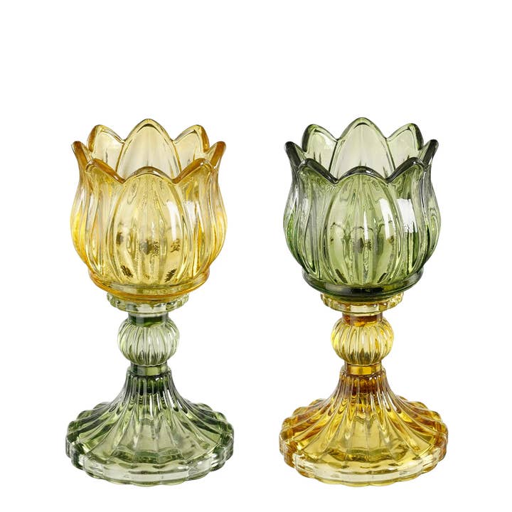 Theelichthouder tulp groen en geel voor wholesale door DRYdecorations