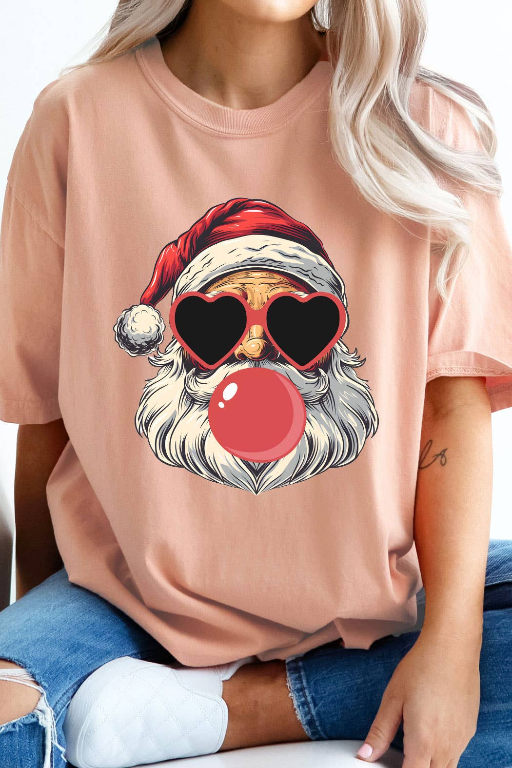 Kissed Apparel - Wholesale Screen Printed T-Shirt - Women's - Santa Blowing Bubble Gum Comfort Colors Tee4
