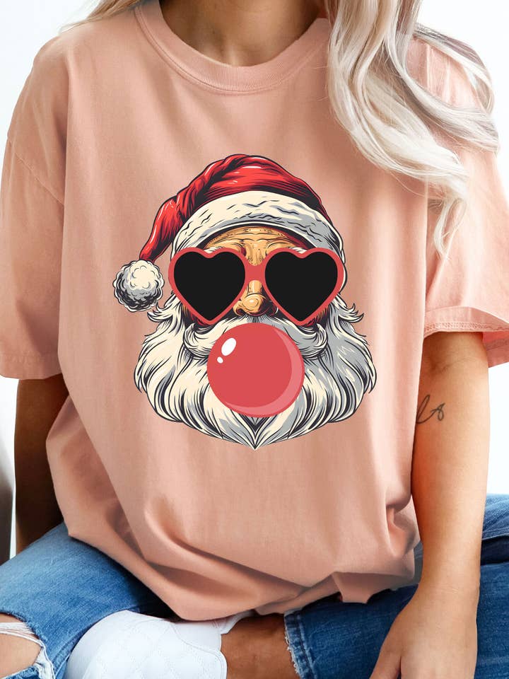 Kissed Apparel - Wholesale Screen Printed T-Shirt - Women's - Santa Blowing Bubble Gum Comfort Colors Tee4