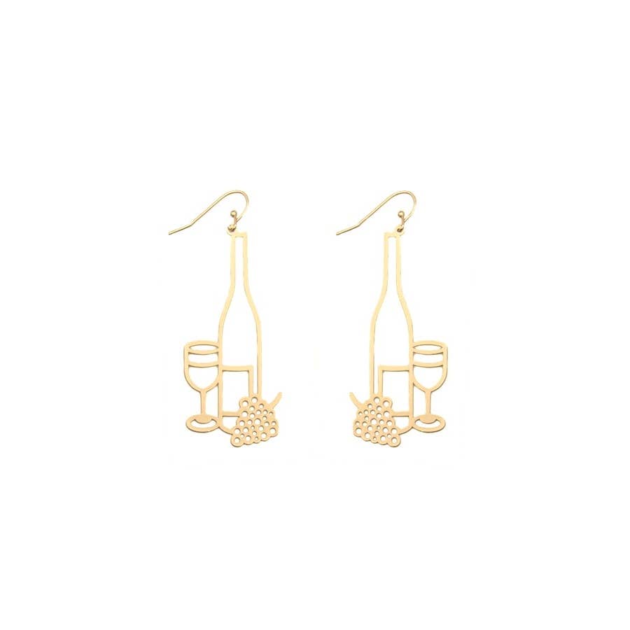 JHP Collection - Wholesale Dangle Earrings - FILLIGREE WINE BOTTLE AND WINE GLASS SHAPE HOOK EARRINGS7