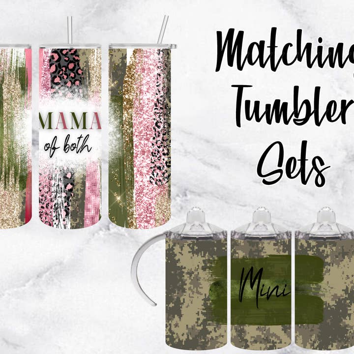 Rosa/Dourado e Camo Mama of Both/Mini Copos por atacado de Twisted T Creations