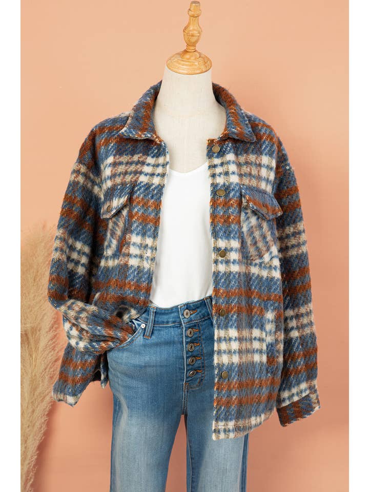 Aapparella - Wholesale Shirt Jacket/Shacket - Women's - Plaid Print Chest Pockets Turn Down Shacket | S-XL