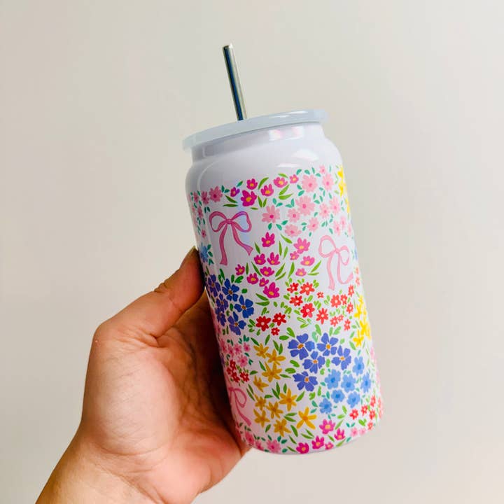 16 oz Stainless Steel Cup, Bows and Ditsy Floral Pattern for wholesale by Sonny Rising