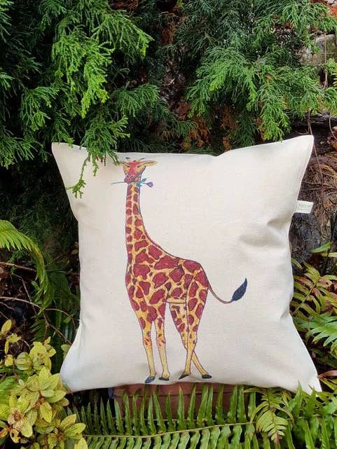 Girafa segurando uma fronha de lona rosa roxa por atacado de Alshiref Design and Print LLC