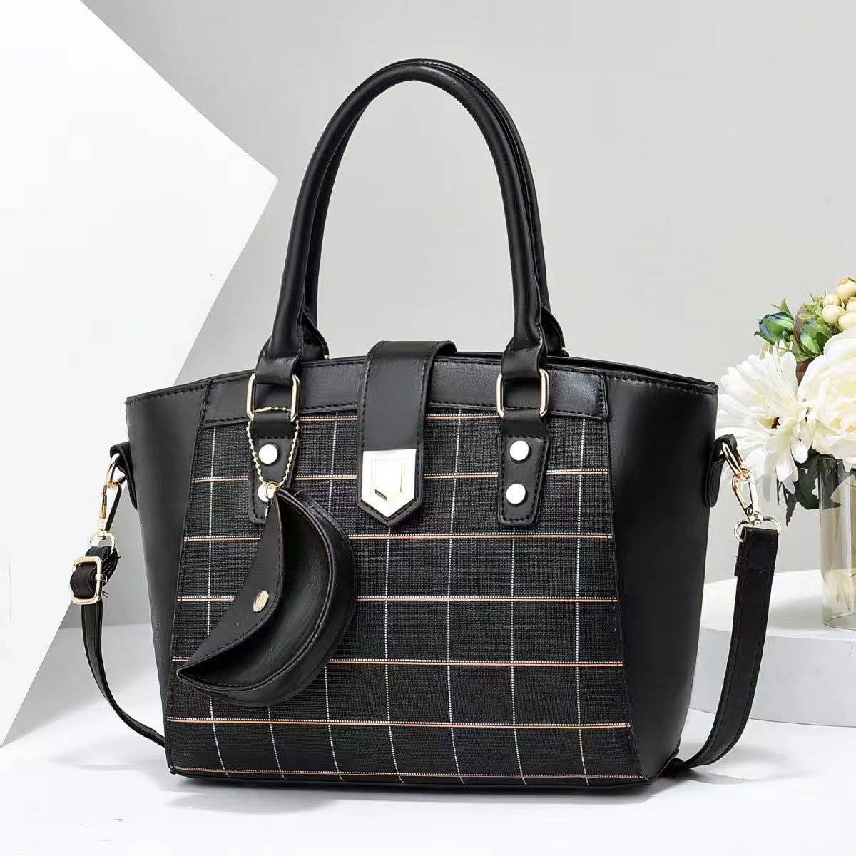 Superbia - Wholesale Top Handle Bag - Women's - Medium Check Print Top Handle Bag +Free Coin Purse-913-110