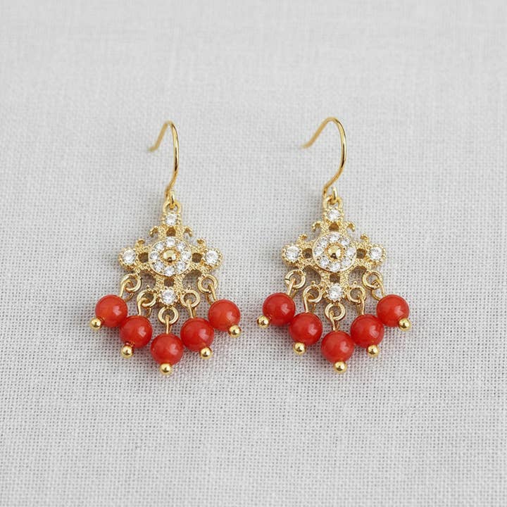 Iris Flower Red Agate Tassel Earrings for wholesale by Ellemadera