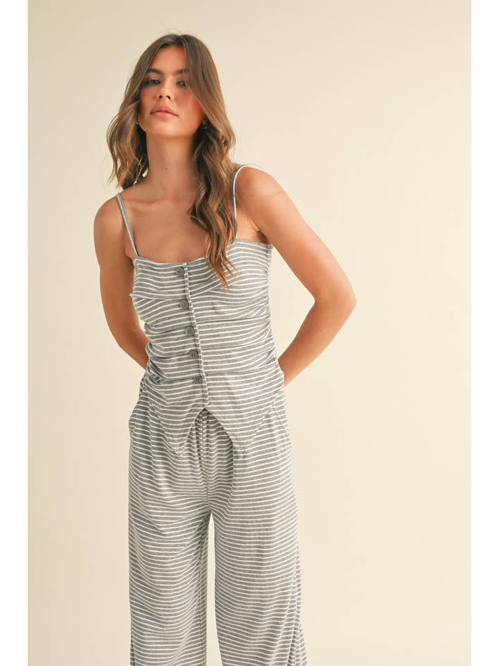 Klesis - Wholesale Top & Pant Set (NOT Loungewear) - Women's - IST5681 STRIPED KNIT CAMI WITH STRAIGHT LEG PANTS SET