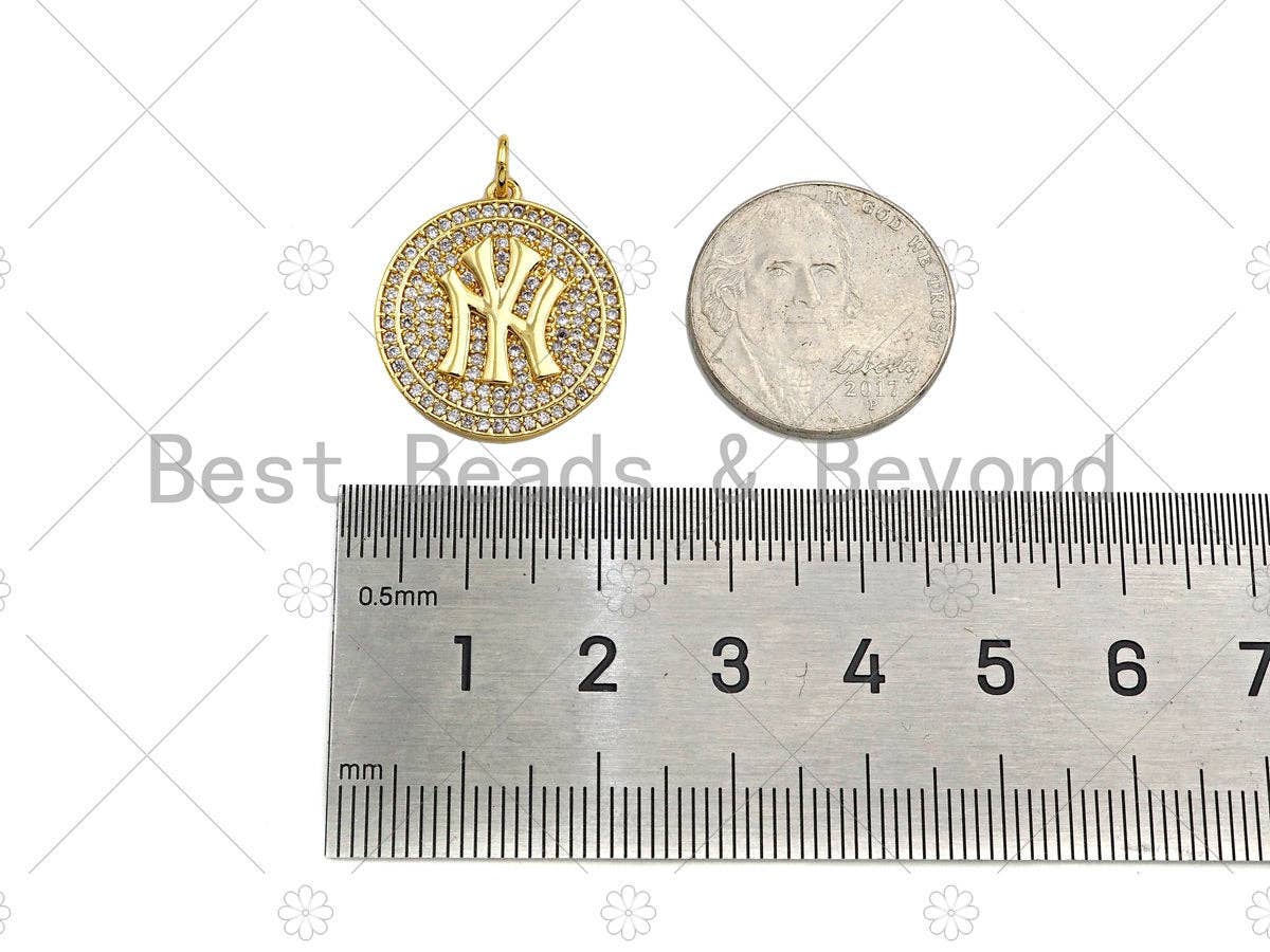BestBeads&Beyond - Wholesale Individual Charm/Pendant - Gold Filled New York Yankees Logo On Round Cion Shape Pendant, 18K Gold Filled Medallion Charm,Necklace Bracelet Charm,20x22mm,Sku#F13994