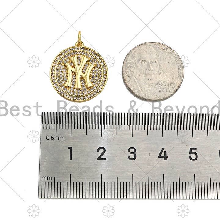 BestBeads&Beyond - Wholesale Individual Charm/Pendant - Gold Filled New York Yankees Logo On Round Cion Shape Pendant, 18K Gold Filled Medallion Charm,Necklace Bracelet Charm,20x22mm,Sku#F13994