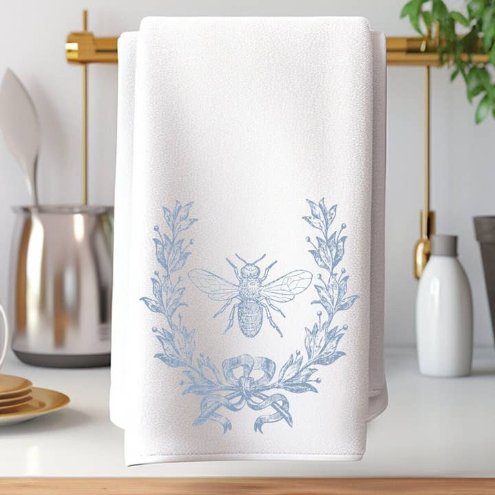 Blue Bee Hand Towel, French-Inspired Towel, Elegant Home for wholesale by Fernville Creations