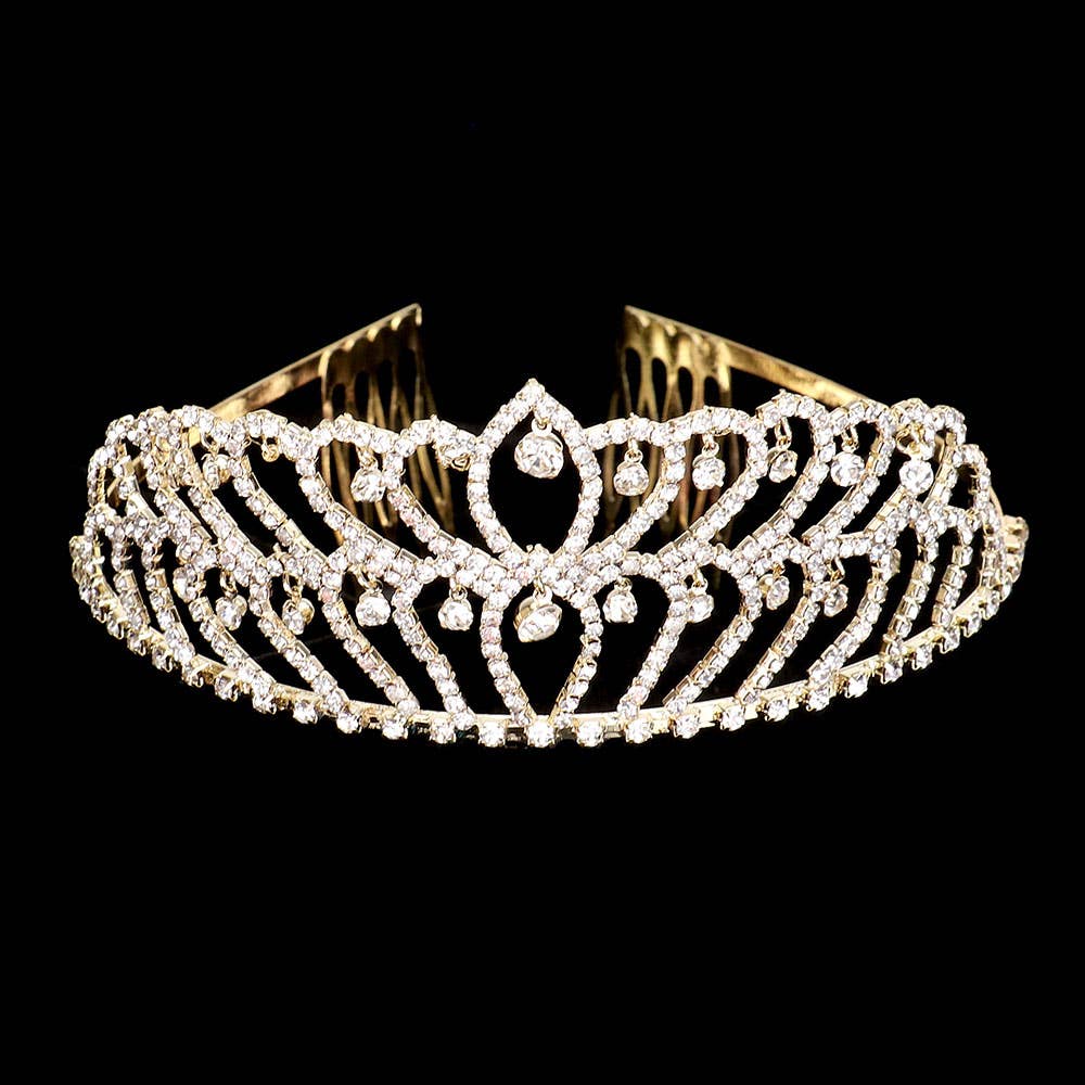 Sensibling Corp. - Wholesale Tiara - Women's - Rhinestone Crystal Dangle Pageant Princess Tiara5