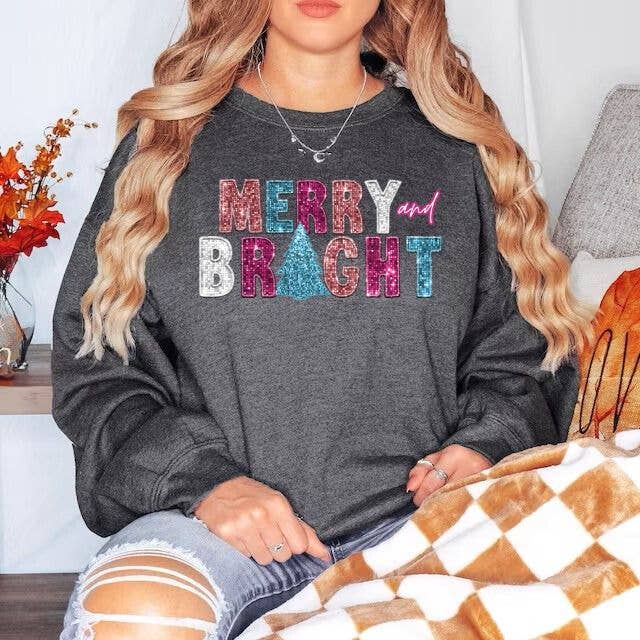 Nu Kustomz LLC - - Wholesale Graphic Sweatshirt - Women's - * MERRY AND BRIGHT* CHRISTMAS CREWNECK SWEATSHIRT*4