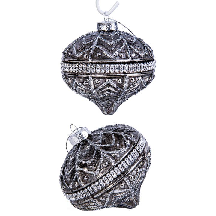 Onion Glass Christmas Tree Ornaments Set of 2 (silver) for wholesale by STP