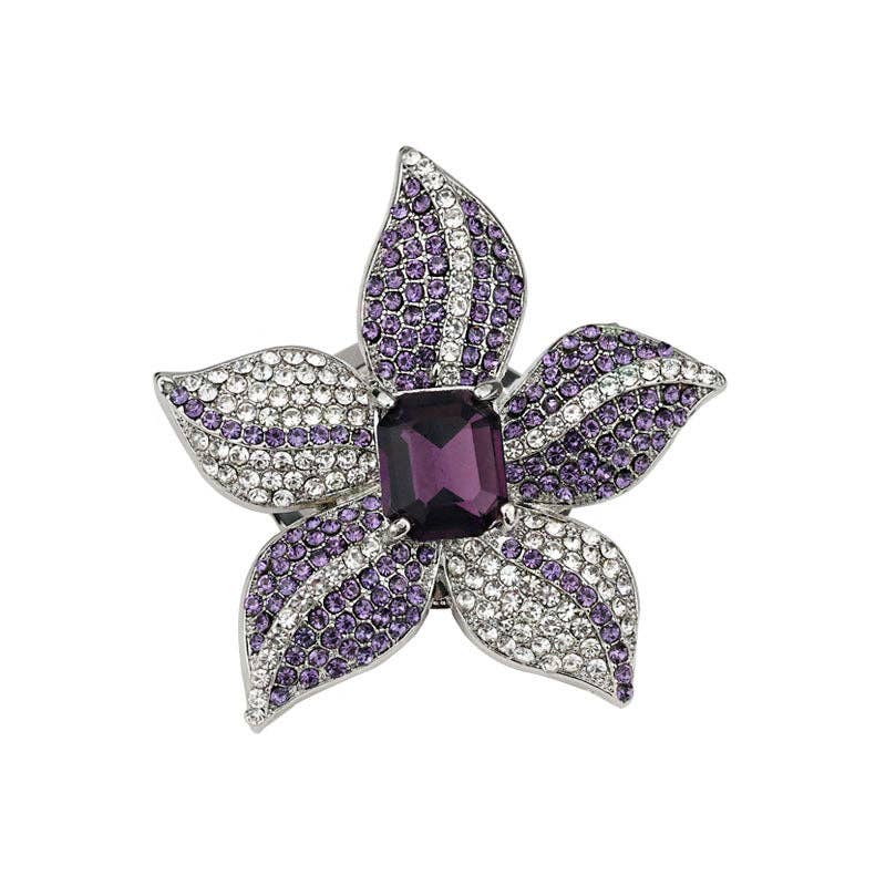 Lila Lily Rhinestone Alloy Brosch PA5696 för wholesale på Faire0