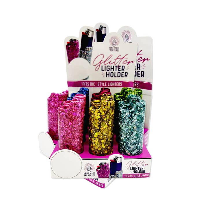 Novelty Brands - Wholesale Retailer Display - Home & Living - Glitter Style BIC Lighter Case Assortment - 12/Display2
