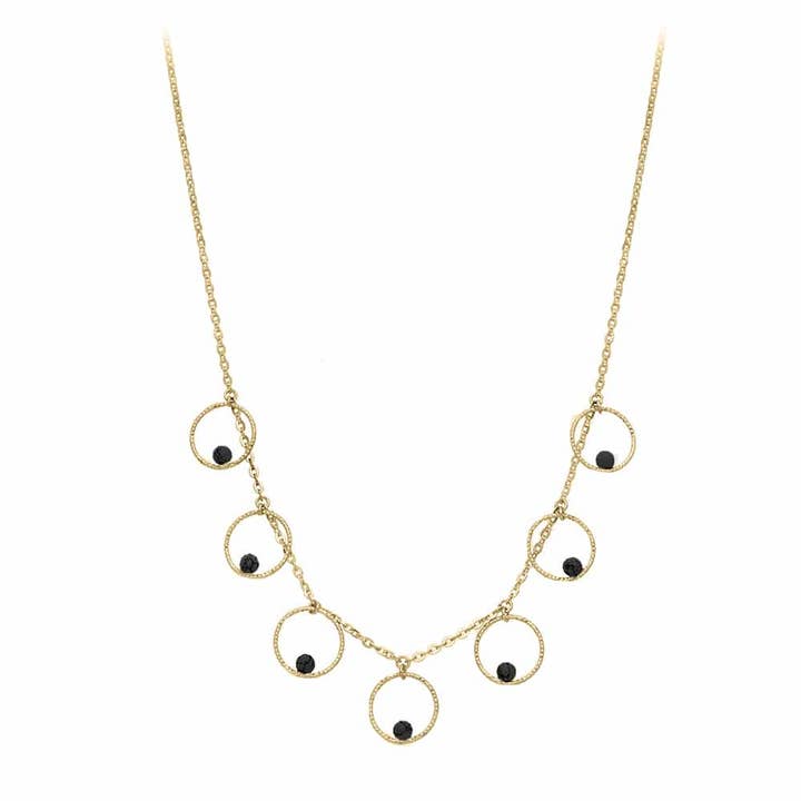 Colar de prata banhado a ouro com bolhas e pedra espinela preta por atacado de ORUS BIJOUX