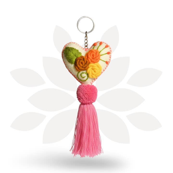 Rapture Embroidered Heart Love Handmade Key Chain | Zipper Pull - Mexico for wholesale by Lumily