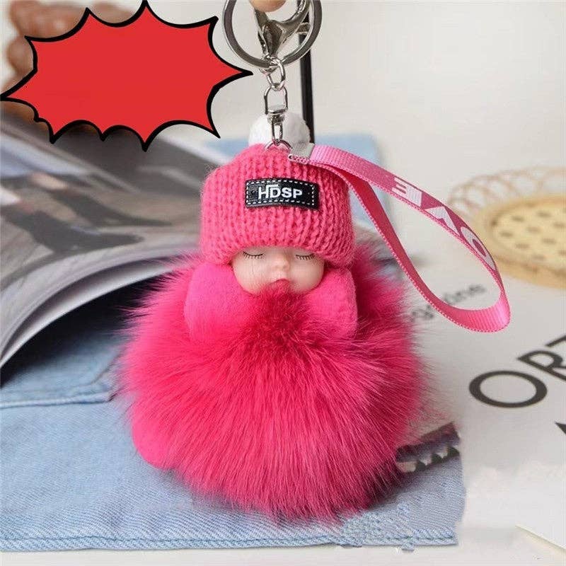 Plush Looks – wholesale Keychain – Women's – Fox Fur Cute Sleeping Baby Doll Car Key Bag Pendant Keychain5