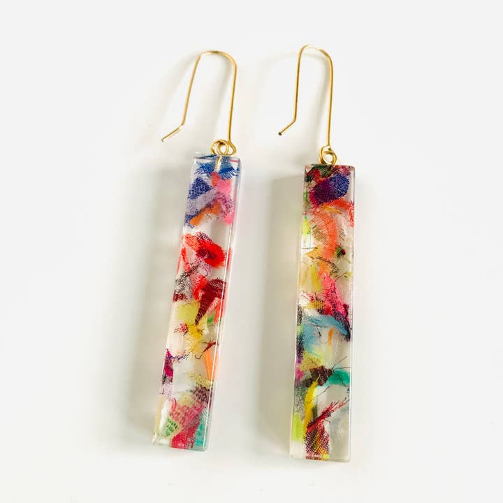 Sari-Kimono Resin Stick Palito Earrings - Large for wholesale by Belart Fair Trade