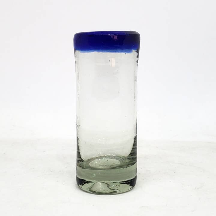 MexHandcraft - Wholesale Shot Glass - Mexican Recycled Cobalt Blue Rim 2 oz Tequila Shot Glasses