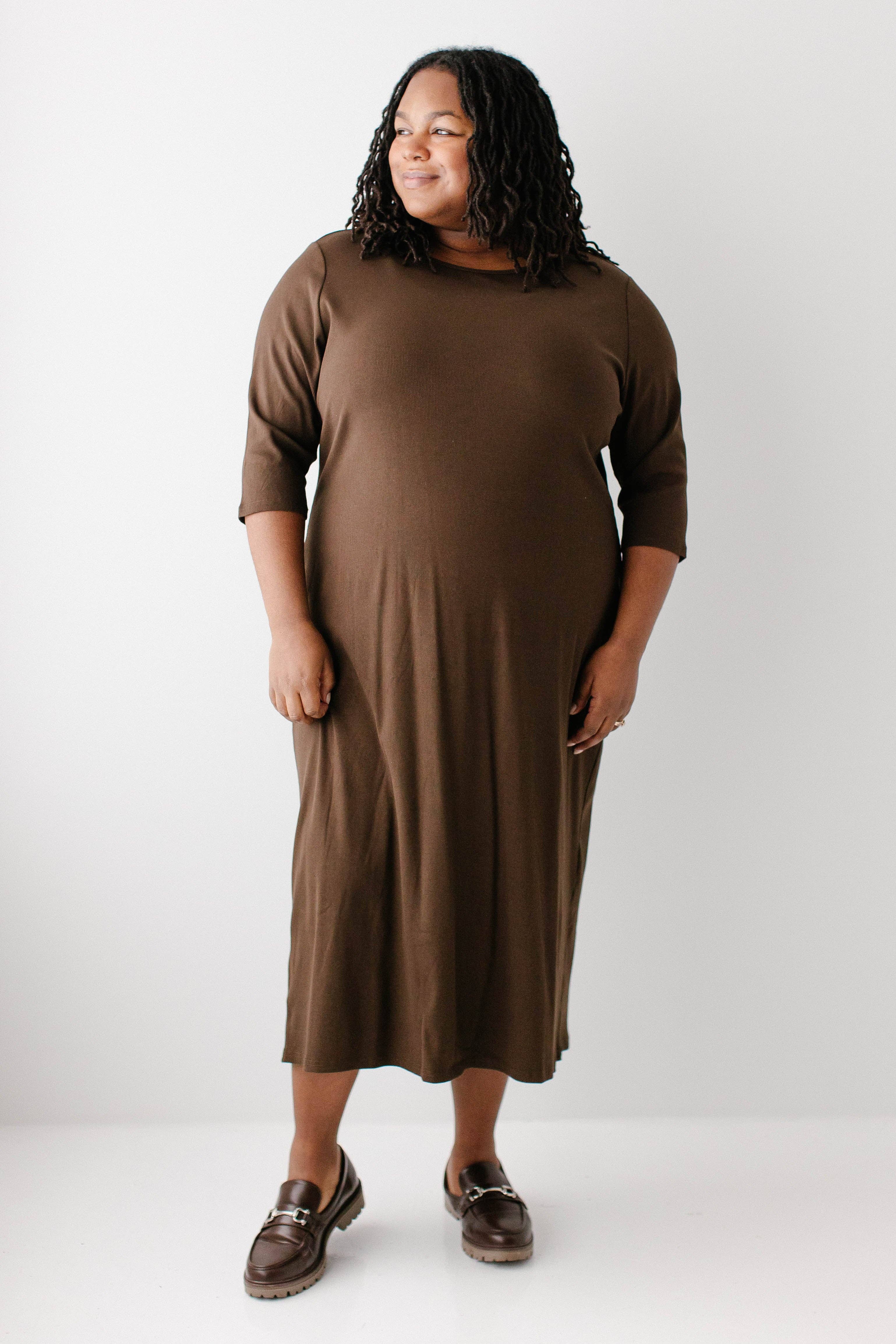 The Main Street Exchange - Wholesale Dress - Women's - 'Constance' 3/4 Sleeve Ribbed Midi Dress FINAL SALE12
