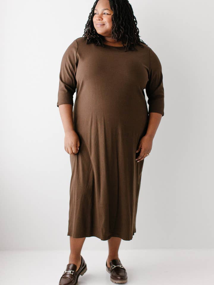 The Main Street Exchange - Wholesale Dress - Women's - 'Constance' 3/4 Sleeve Ribbed Midi Dress FINAL SALE12