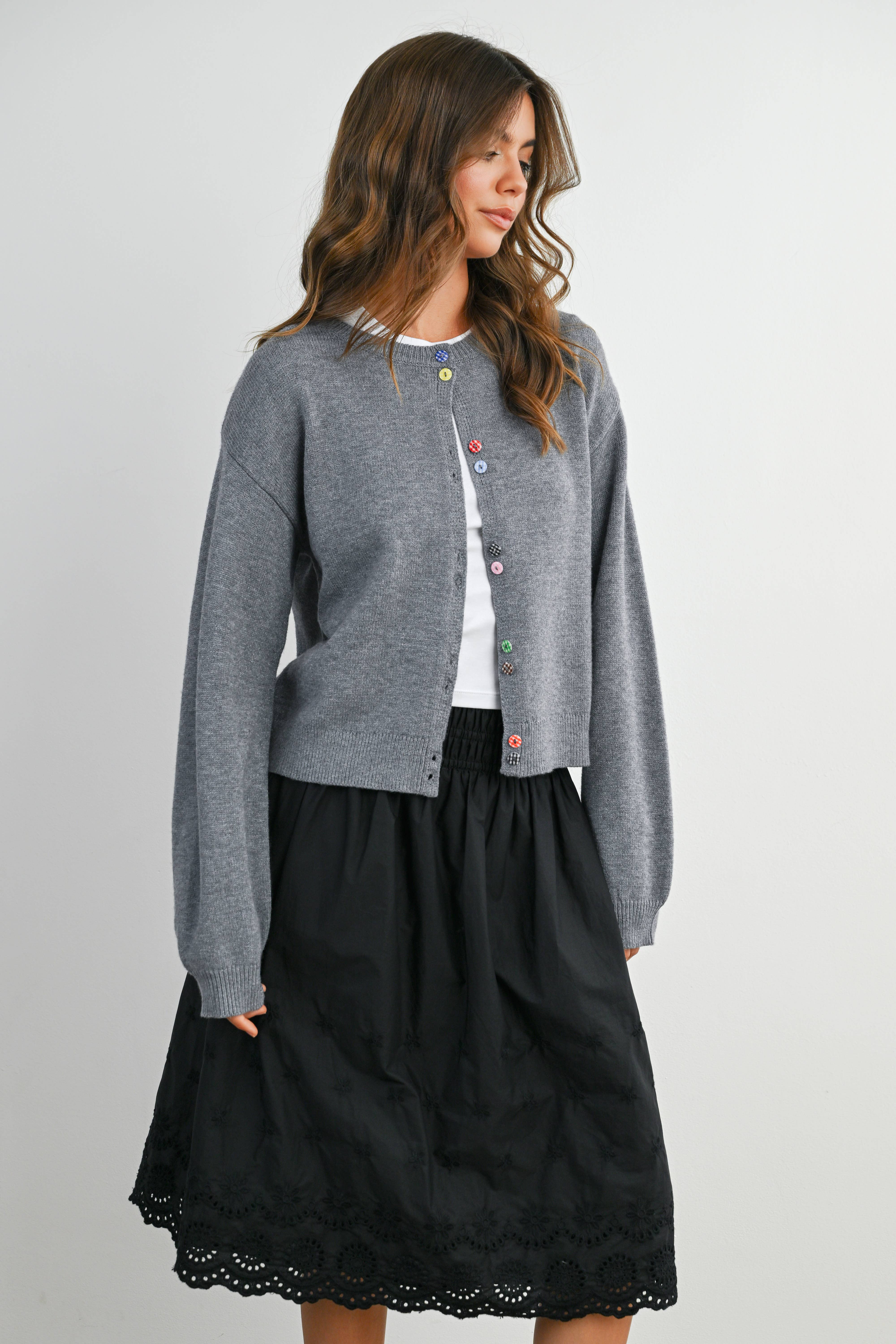 BUTTERMELON - Wholesale Cardigan - Women's - Long Sleeve Buttoned Cropped Cardigan - BMC790623