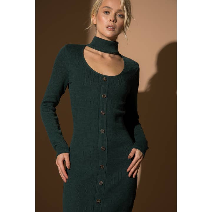 Rib Knit Fold Tuetle Neck Cut Bodycon Mini Dress for wholesale by LENA