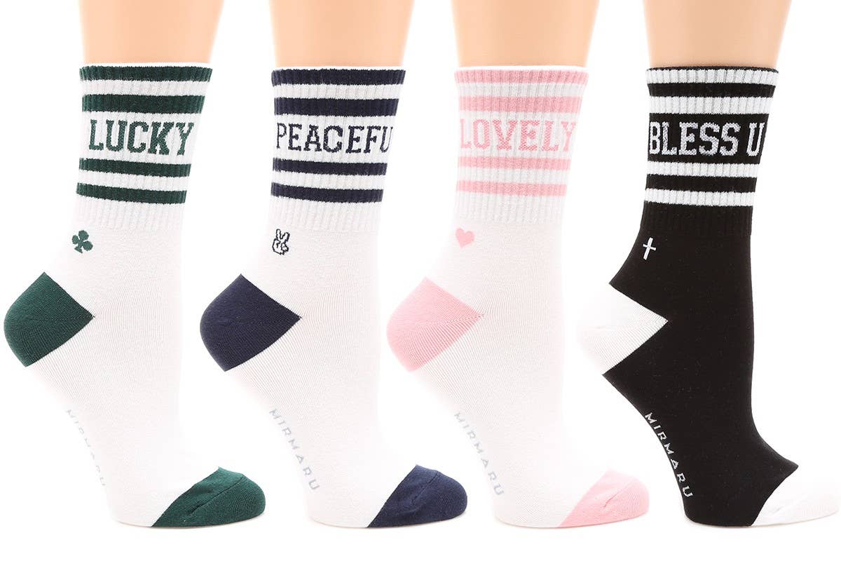Women's Striped Letter Cotton Blend Crew Socks. for wholesale on Faire2