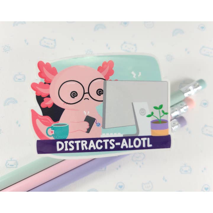Autocollant Axolotl Distracts pour la vente par FunUsual Suspects