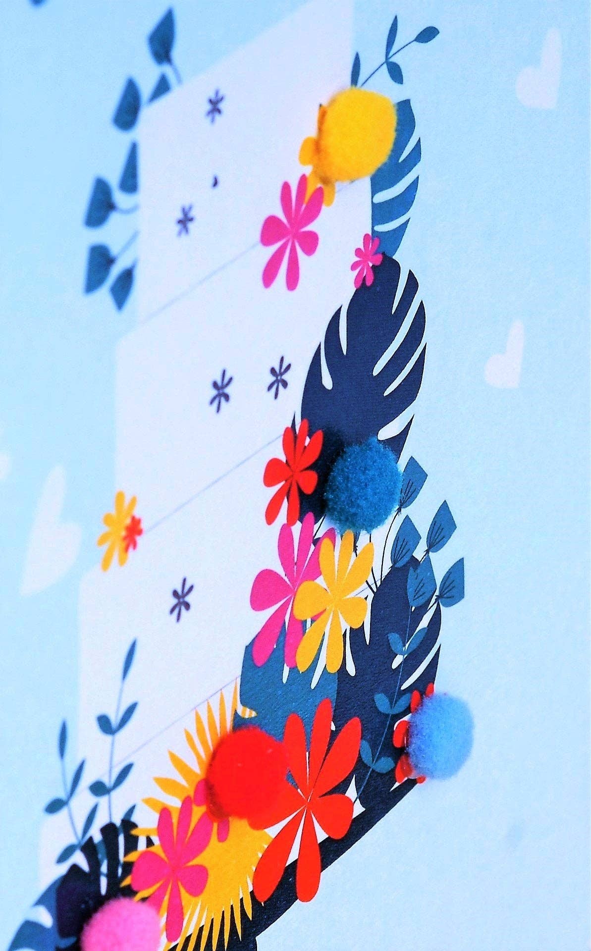 Claire Giles Ltd – wholesale Wedding card – Welsh Wedding Card, Cake, Wedding, Embellished with colourful pompoms4