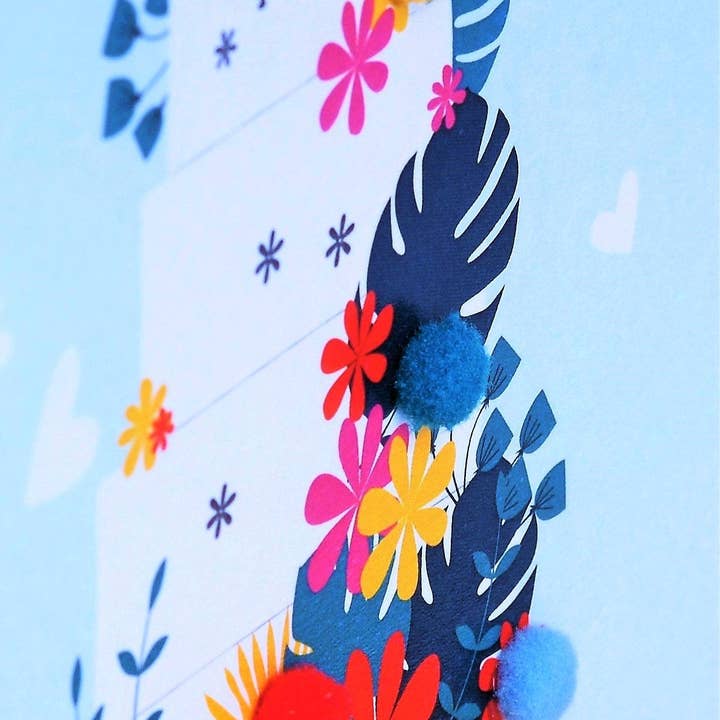 Claire Giles Ltd – wholesale Wedding card – Welsh Wedding Card, Cake, Wedding, Embellished with colourful pompoms4