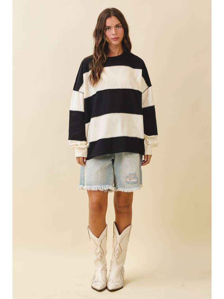 AEMI + CO - Wholesale Shirt - Women's - 8551GN Contrast Panel Long Sleeve Slouchy Top9