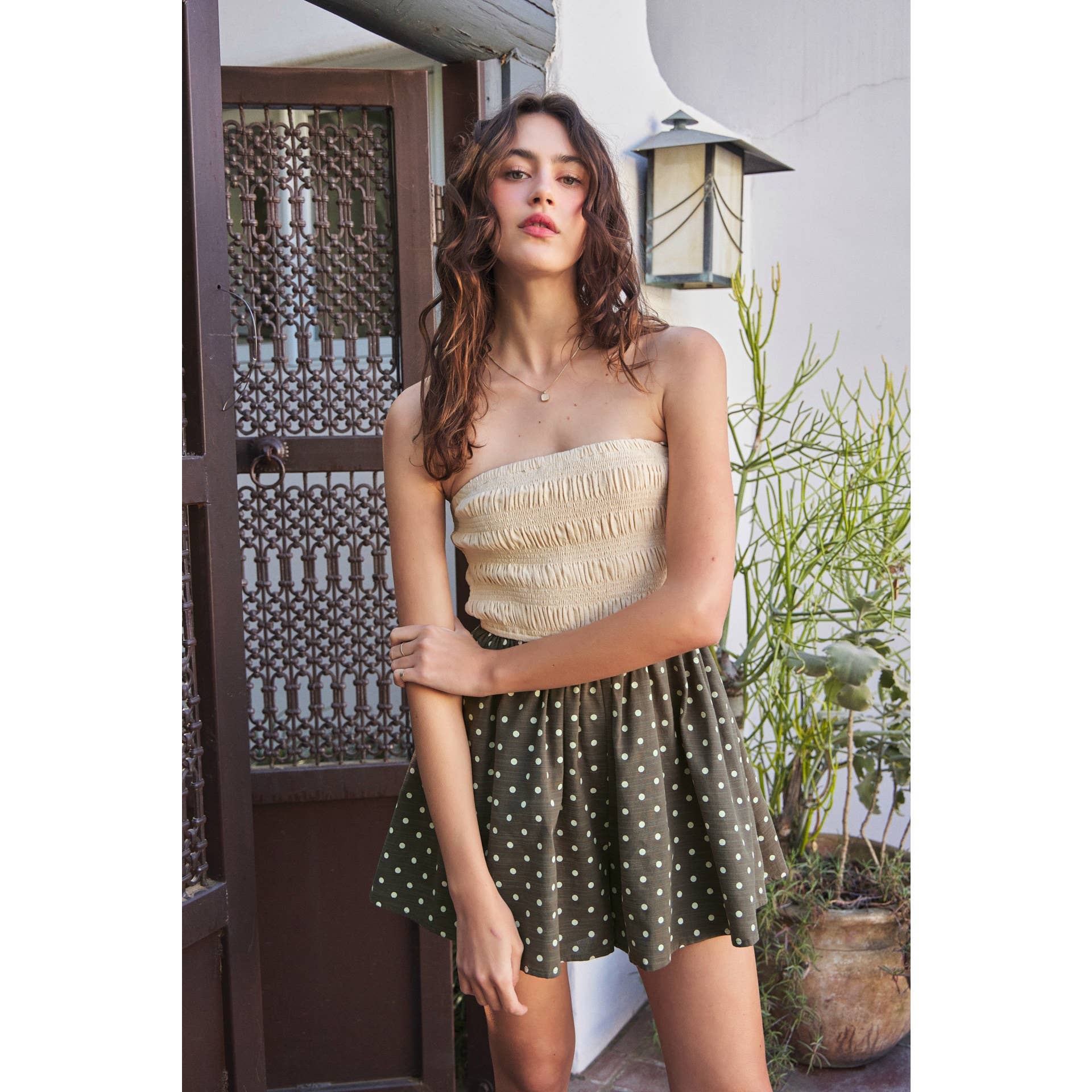 idem ditto - Wholesale Romper - Women's - SMOCKED TUBE TOP ROMPER WITH POLKA DOT SHORTS4