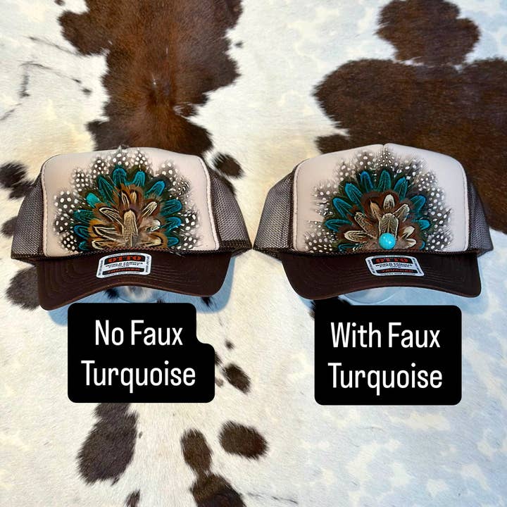 High Ho Silversmithing - Wholesale Trucker Hat - Women's - BROWN AND TAN FEATHER TRUCKER HAT10