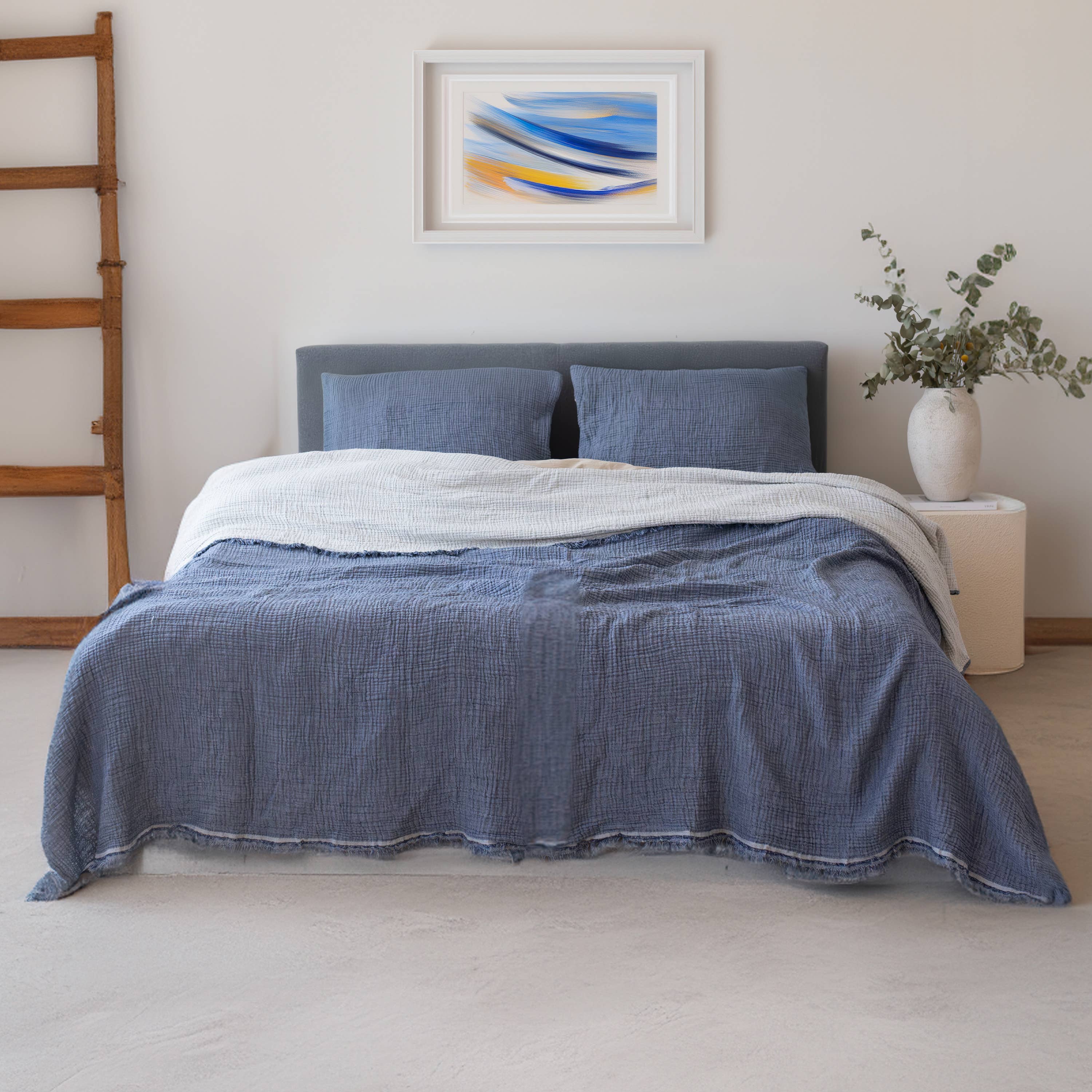 Vivamaison - Vente Plaids - Couvre-lit en mousseline frangé 100 % coton doux, 4 couches premium43