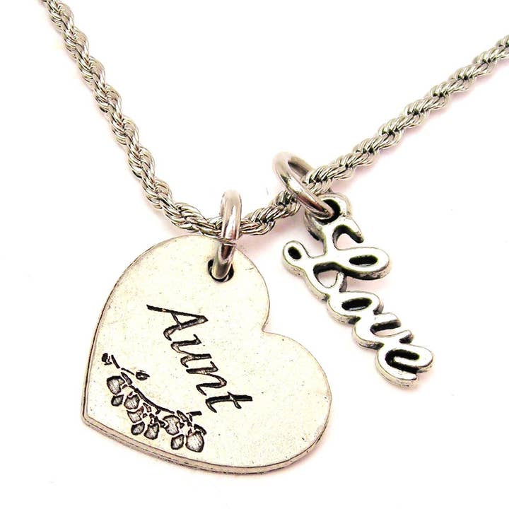 Aunt Heart 20" Rope Necklace With Love Accent Auntie for wholesale by Chubby Chico Charms