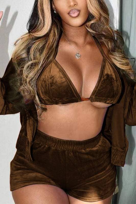 Flarix - Wholesale Top & Skirt Set - Women's - velour jacket shorts set0