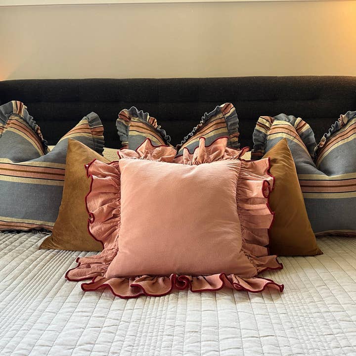 Rennah Collective - Wholesale Throw/Decorative Pillow - Foxy Blue Striped-Ruffle Pillow Cover5