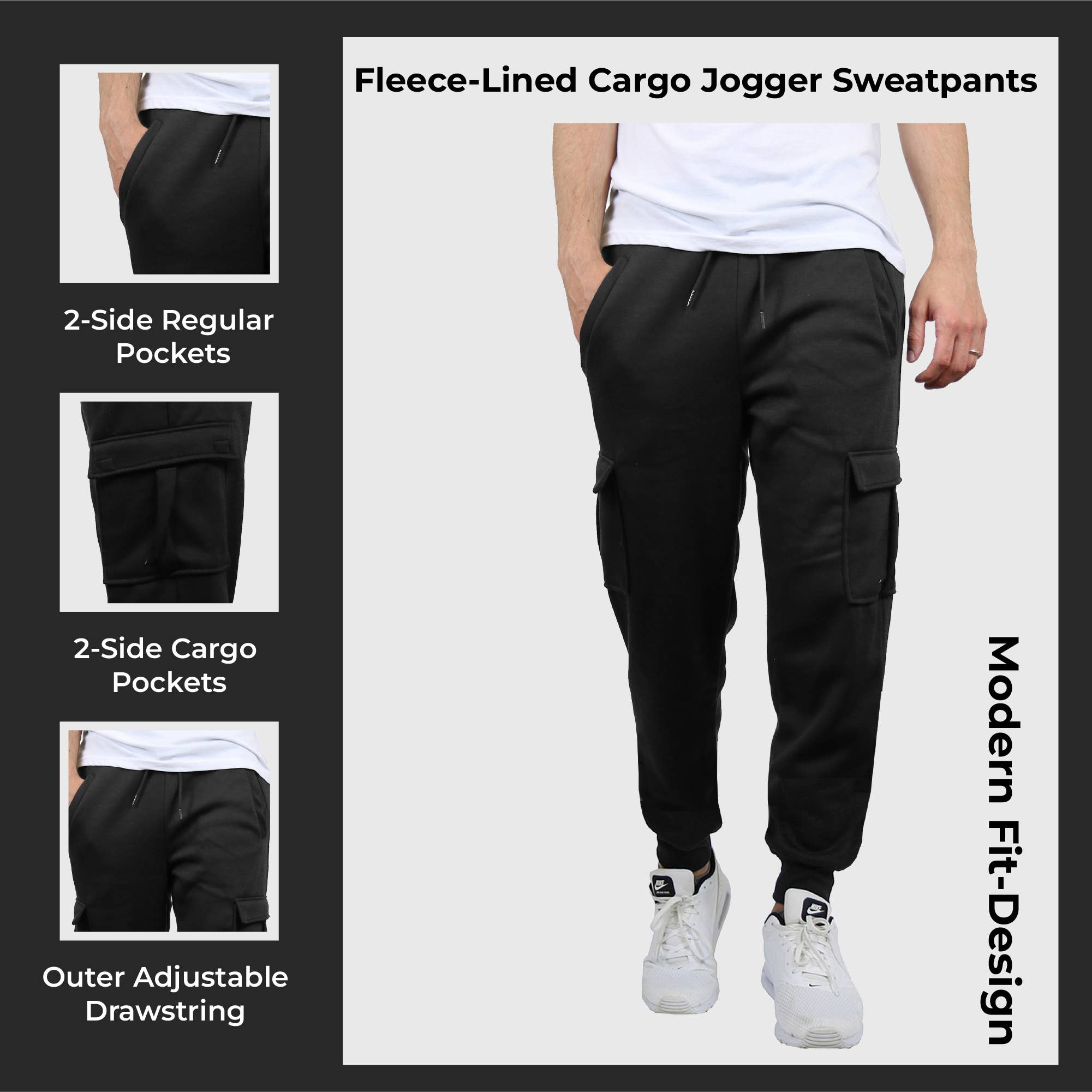 Galaxy By Harvic - Wholesale Athletic Sweatpants/Joggers - Men's -  Men's Fleece-Lined Cargo Jogger Sweatpants9