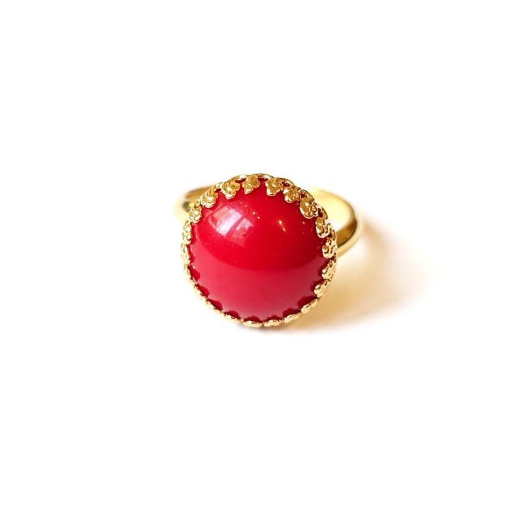 Vintage ring red opaque gold Bohemia glass 15mm real gold-plated for wholesale by SoHo Schmuckmanufaktur
