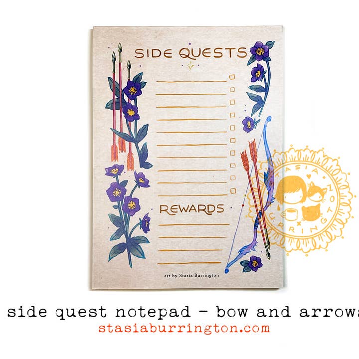 Notepad - Side Quests - Bow and Arrows for wholesale by Stasia Burrington Illustration