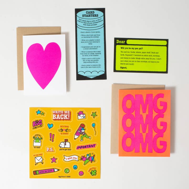 Egg Press Manufacturing - Wholesale Stationery/Notecard Set - OMG + Heart Letter Writing Write Me Back Pen Pal Kit