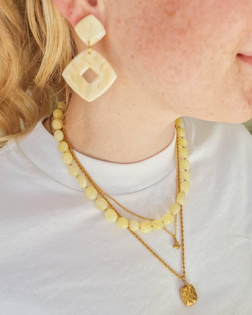 BLOSS Jewelry - Wholesale Beaded/Pearl Necklace - Chain Butter Yellow Stone1