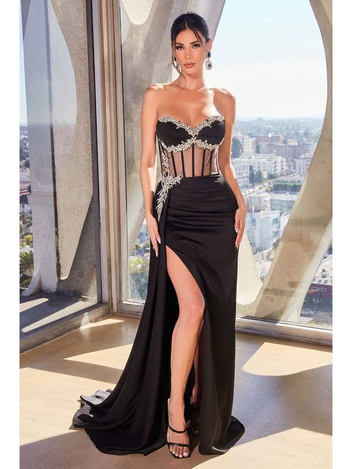 Tux-USA® - Wholesale Gown - Women's - Satin Fitted Gown With Embelishment