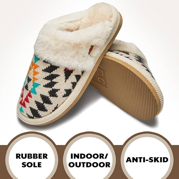 Funky Junque - Wholesale Pantoffels - Dames - Pluche pantoffels - Aztec - Beige2