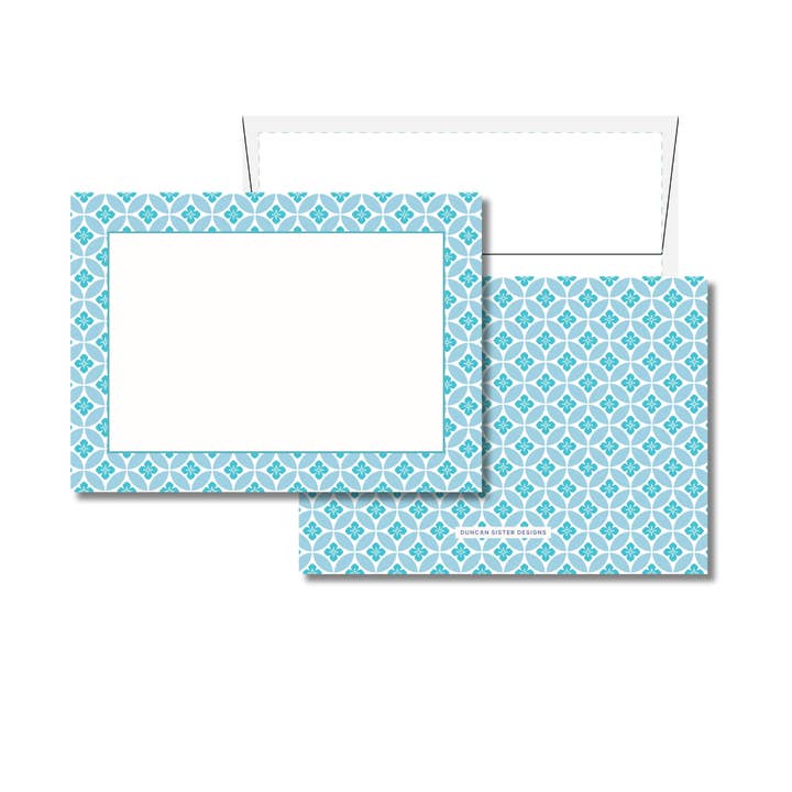 Cartes de correspondance géométriques turquoise – Lot de 8, fabriqué aux États-Unis pour la vente par Duncan Sister Designs